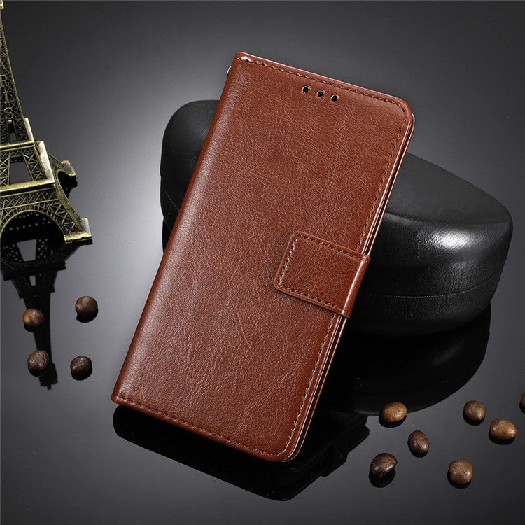 Crazy Horse Texture Leather Case for vivo V21 5G / 4G Protective Wallet Stand Casing - Brown