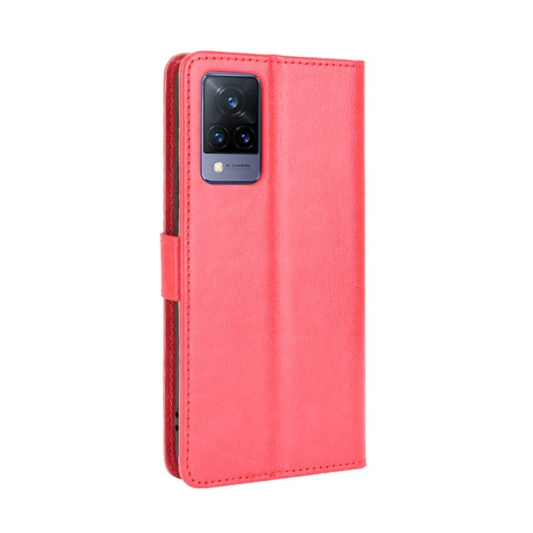 Crazy Horse Texture Leather Case for vivo V21 5G / 4G Protective Wallet Stand Casing - Red