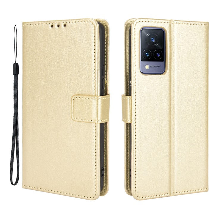 Crazy Horse Texture Leather Case for vivo V21 5G / 4G Protective Wallet Stand Casing - Gold