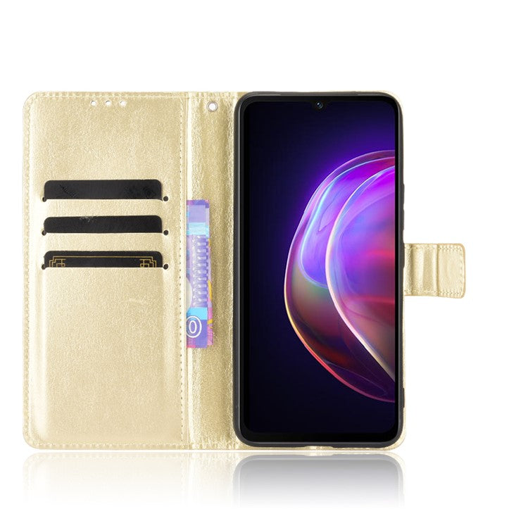 Crazy Horse Texture Leather Case for vivo V21 5G / 4G Protective Wallet Stand Casing - Gold