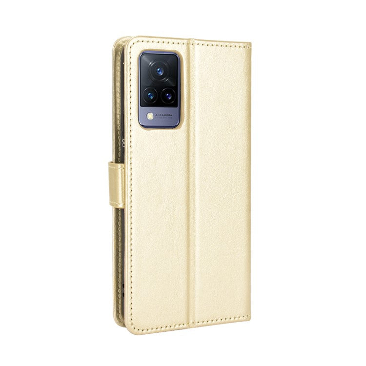 Crazy Horse Texture Leather Case for vivo V21 5G / 4G Protective Wallet Stand Casing - Gold