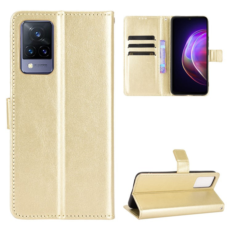 Crazy Horse Texture Leather Case for vivo V21 5G / 4G Protective Wallet Stand Casing - Gold