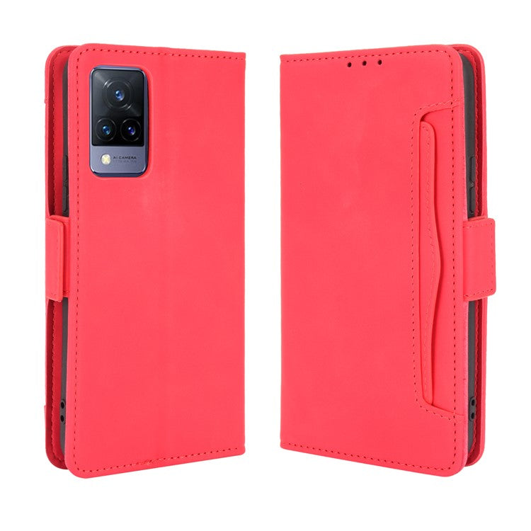 Multiple Card Slots Wallet Mobile Phone Leather Case for vivo V21 5G / 4G Protector Cover - Red