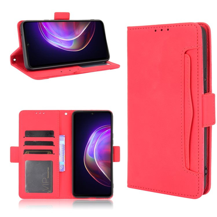 Multiple Card Slots Wallet Mobile Phone Leather Case for vivo V21 5G / 4G Protector Cover - Red