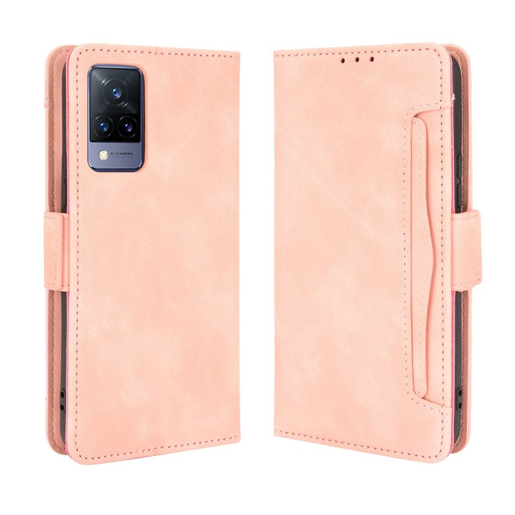 Multiple Card Slots Wallet Mobile Phone Leather Case for vivo V21 5G / 4G Protector Cover - Pink