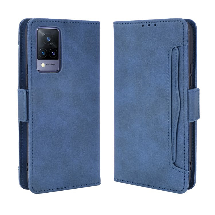 Multiple Card Slots Wallet Mobile Phone Leather Case for vivo V21 5G / 4G Protector Cover - Blue