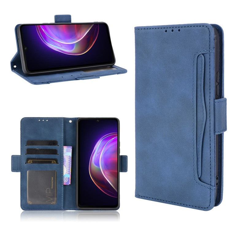 Multiple Card Slots Wallet Mobile Phone Leather Case for vivo V21 5G / 4G Protector Cover - Blue