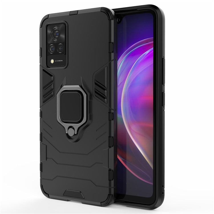 Well-Protected PC + TPU Combo Kickstand Hybrid Phone Cover Cool Guard Case for vivo V21 4G - Black