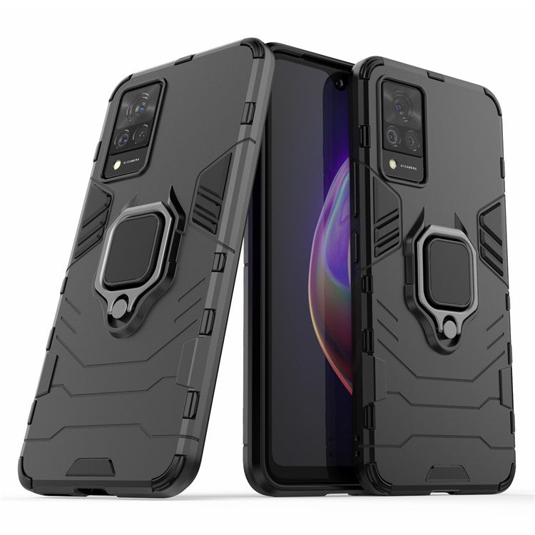 Well-Protected PC + TPU Combo Kickstand Hybrid Phone Cover Cool Guard Case for vivo V21 4G - Black