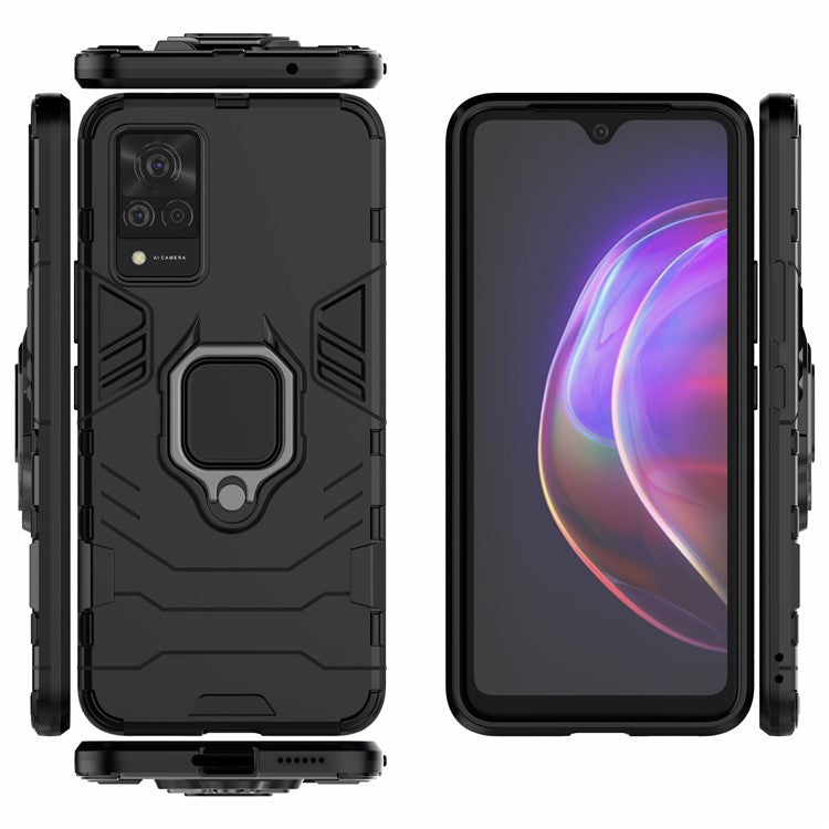 Well-Protected PC + TPU Combo Kickstand Hybrid Phone Cover Cool Guard Case for vivo V21 4G - Black