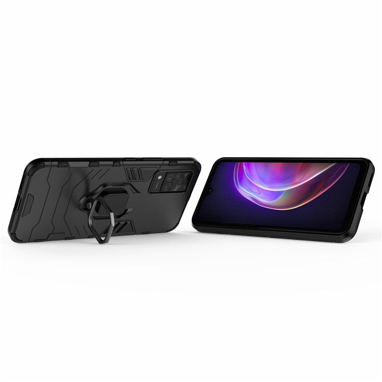 Well-Protected PC + TPU Combo Kickstand Hybrid Phone Cover Cool Guard Case for vivo V21 4G - Black