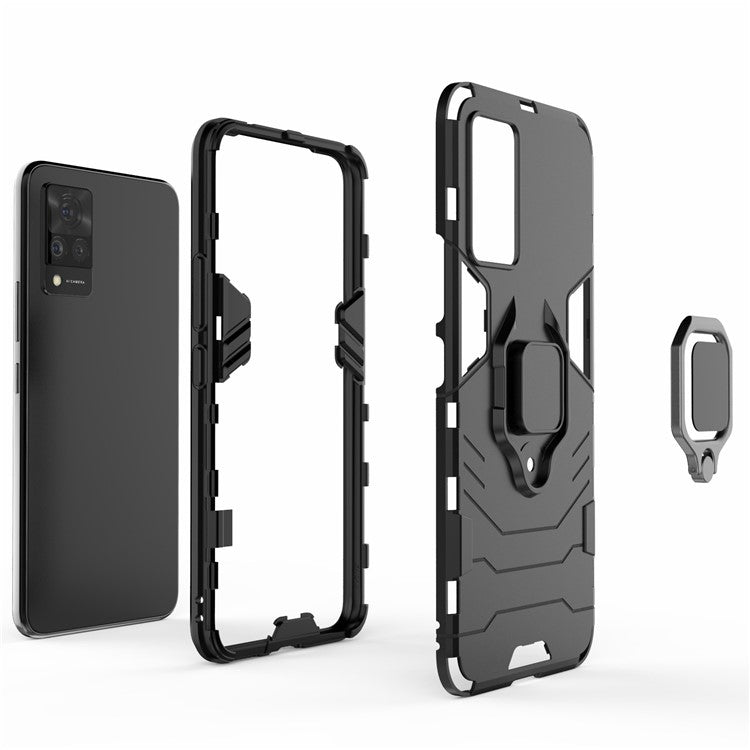 Well-Protected PC + TPU Combo Kickstand Hybrid Phone Cover Cool Guard Case for vivo V21 4G - Black