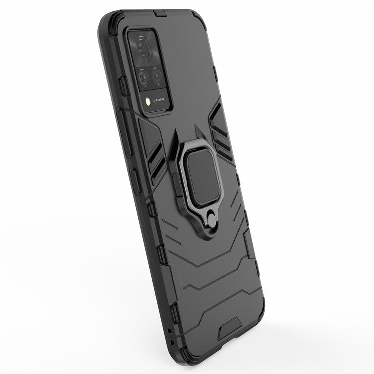 Well-Protected PC + TPU Combo Kickstand Hybrid Phone Cover Cool Guard Case for vivo V21 4G - Black