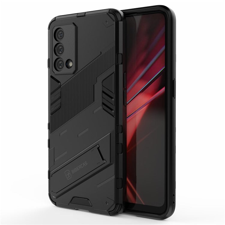 PC + TPU Shockproof Hybrid Case Phone Cover with Foldable Kickstand for Oppo K9 - Black