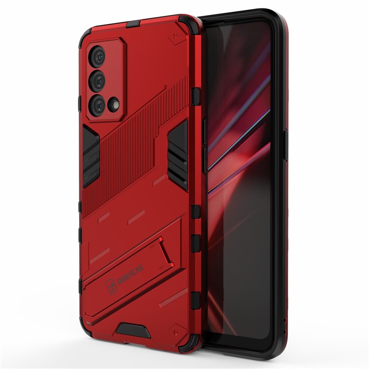 PC + TPU Shockproof Hybrid Case Phone Cover with Foldable Kickstand for Oppo K9 - Red