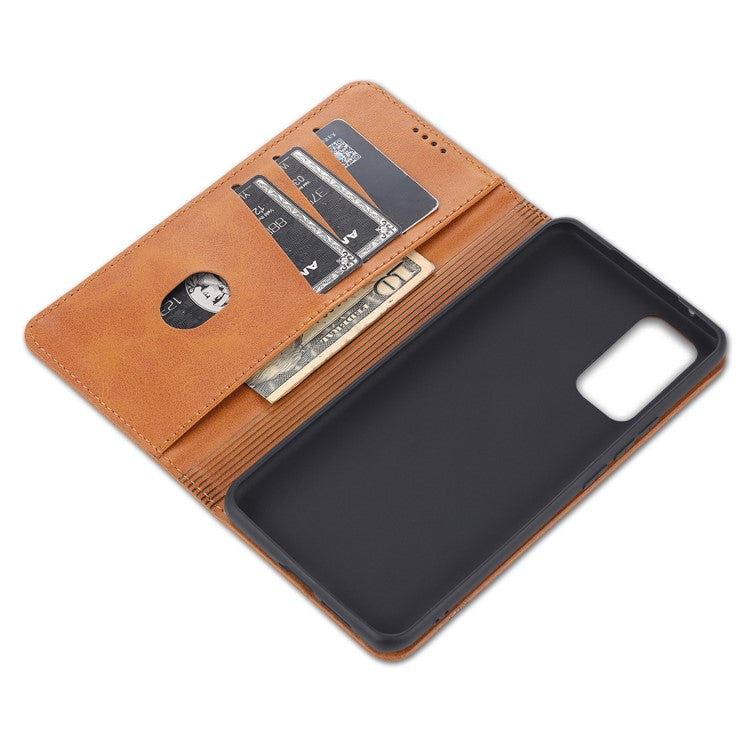 AZNS for vivo V21 4G Stand Wallet Case Auto-absorbed Magnetic Leather Phone Shell - Brown