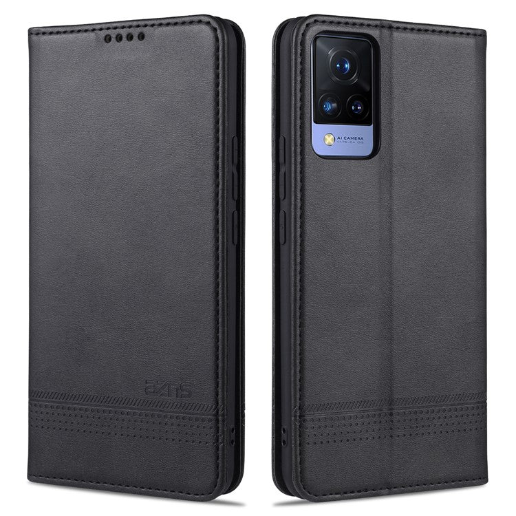 AZNS for vivo V21 4G Stand Wallet Case Auto-absorbed Magnetic Leather Phone Shell - Black