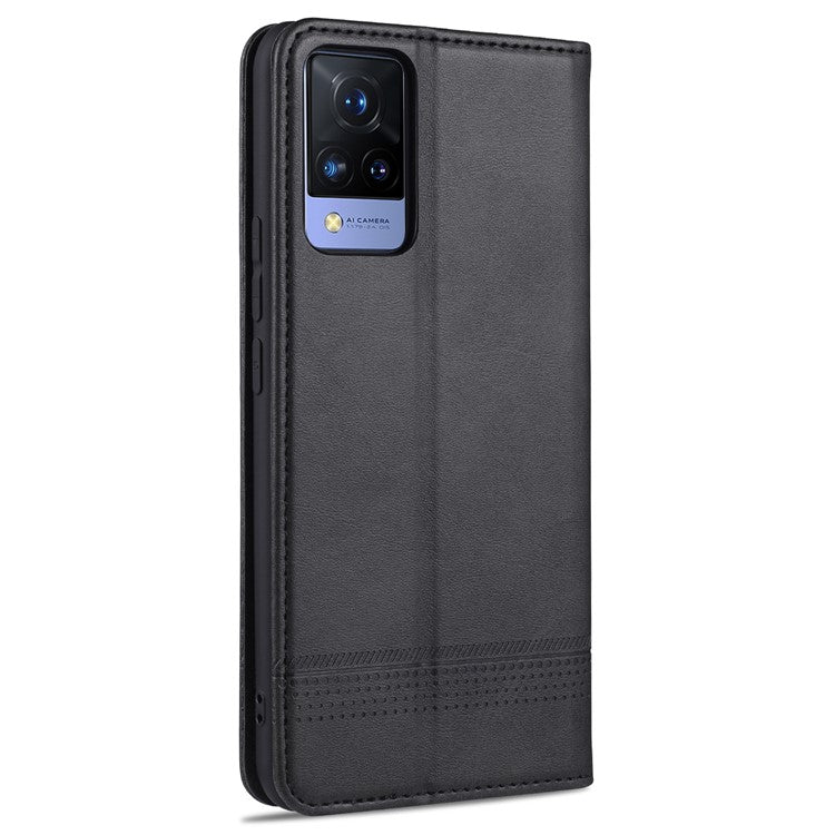 AZNS for vivo V21 4G Stand Wallet Case Auto-absorbed Magnetic Leather Phone Shell - Black