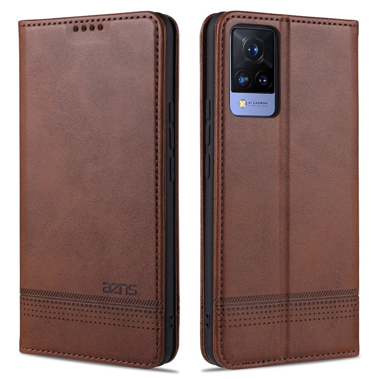 AZNS for vivo V21 4G Stand Wallet Case Auto-absorbed Magnetic Leather Phone Shell - Coffee