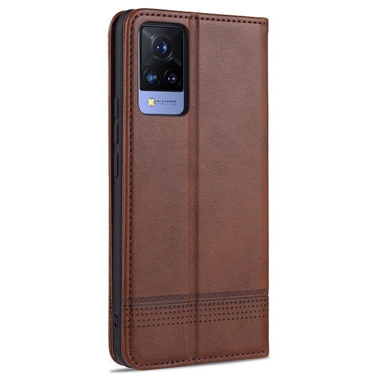 AZNS for vivo V21 4G Stand Wallet Case Auto-absorbed Magnetic Leather Phone Shell - Coffee