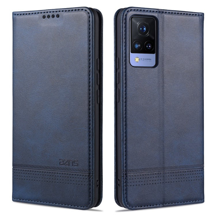 AZNS for vivo V21 4G Stand Wallet Case Auto-absorbed Magnetic Leather Phone Shell - Blue