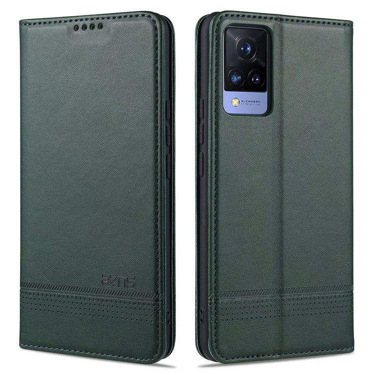 AZNS for vivo V21 4G Stand Wallet Case Auto-absorbed Magnetic Leather Phone Shell - Green