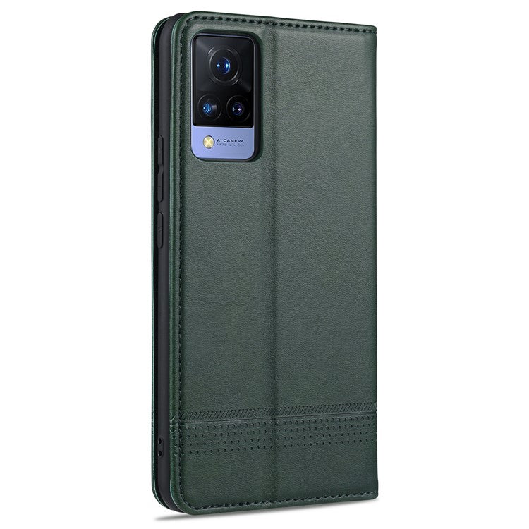 AZNS for vivo V21 4G Stand Wallet Case Auto-absorbed Magnetic Leather Phone Shell - Green