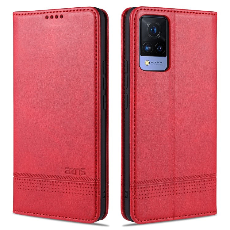 AZNS for vivo V21 4G Stand Wallet Case Auto-absorbed Magnetic Leather Phone Shell - Red