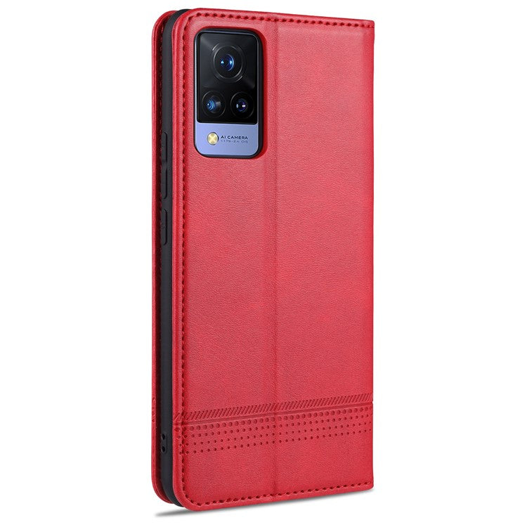 AZNS for vivo V21 4G Stand Wallet Case Auto-absorbed Magnetic Leather Phone Shell - Red