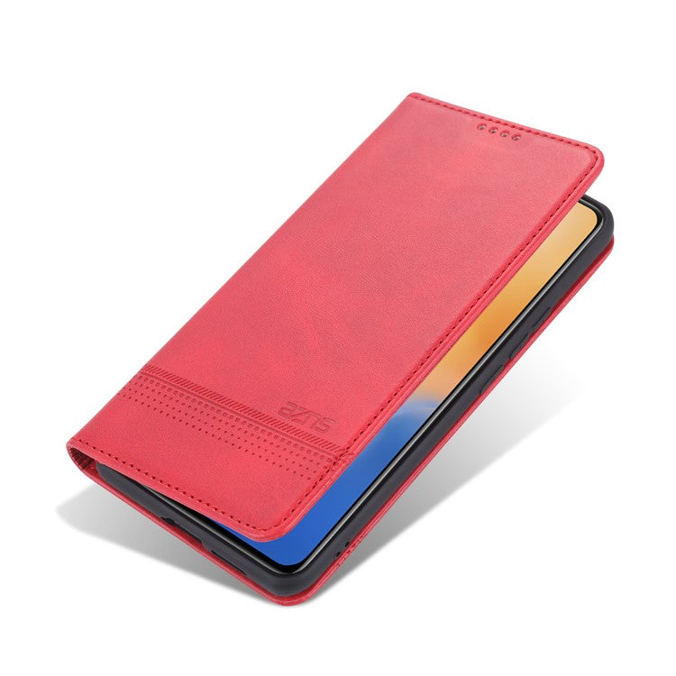 AZNS for vivo V21 4G Stand Wallet Case Auto-absorbed Magnetic Leather Phone Shell - Red