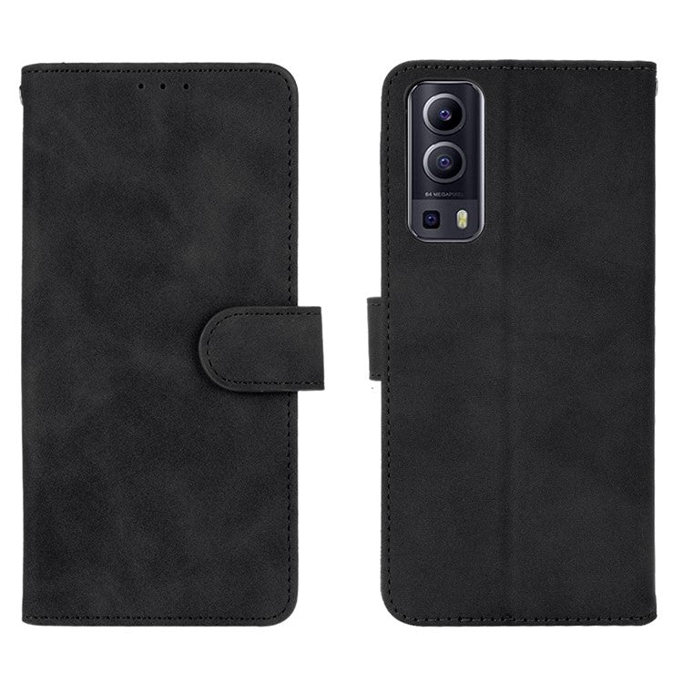 Skin-touch PU Leather Protective Phone Cover Supporting Stand Cover Wallet for vivo Y72 5G / iQOO Z3 5G - Black