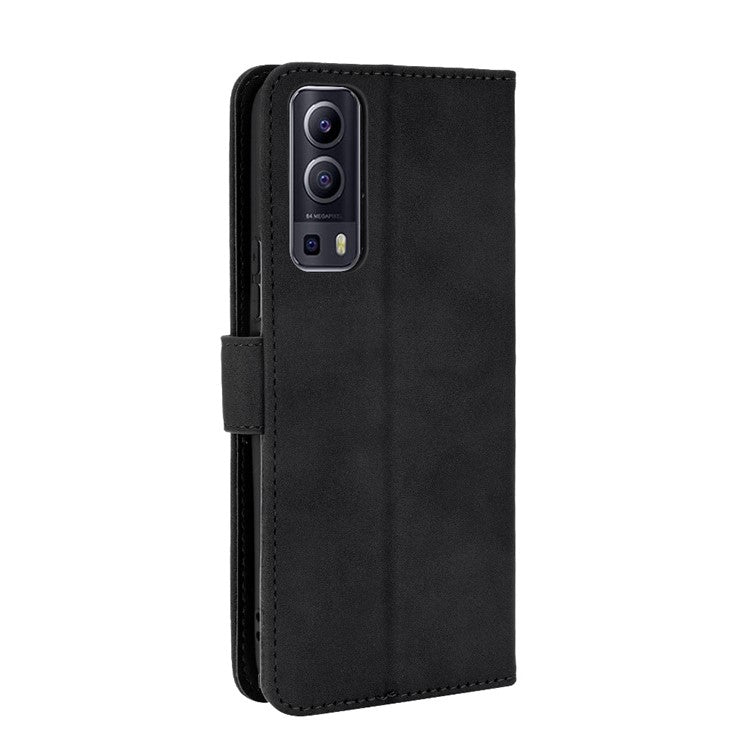 Skin-touch PU Leather Protective Phone Cover Supporting Stand Cover Wallet for vivo Y72 5G / iQOO Z3 5G - Black