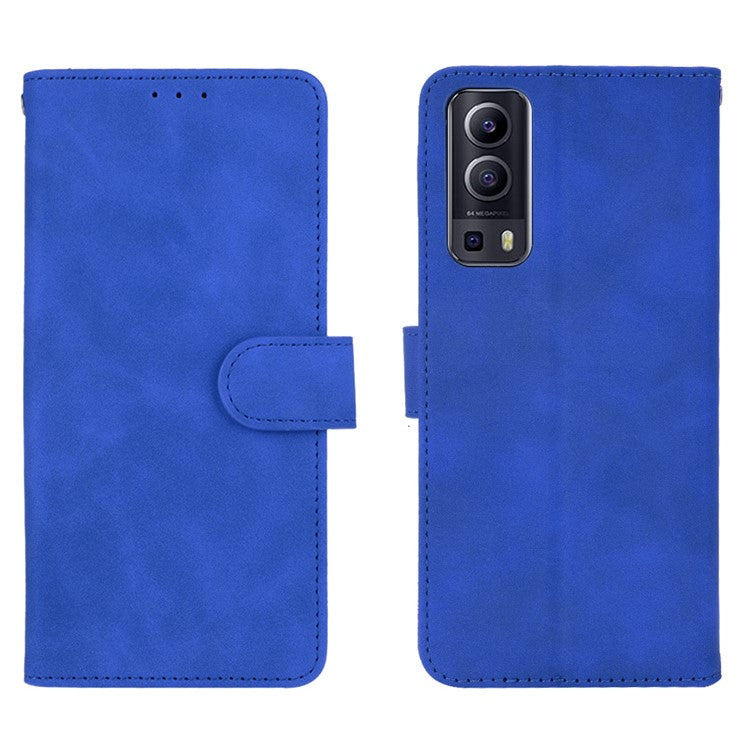 Skin-touch PU Leather Protective Phone Cover Supporting Stand Cover Wallet for vivo Y72 5G / iQOO Z3 5G - Blue