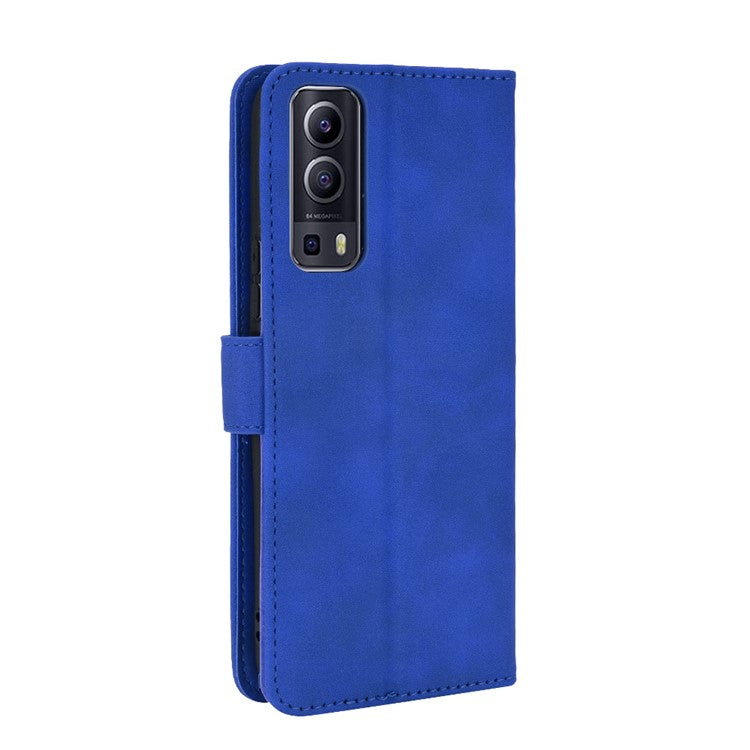 Skin-touch PU Leather Protective Phone Cover Supporting Stand Cover Wallet for vivo Y72 5G / iQOO Z3 5G - Blue