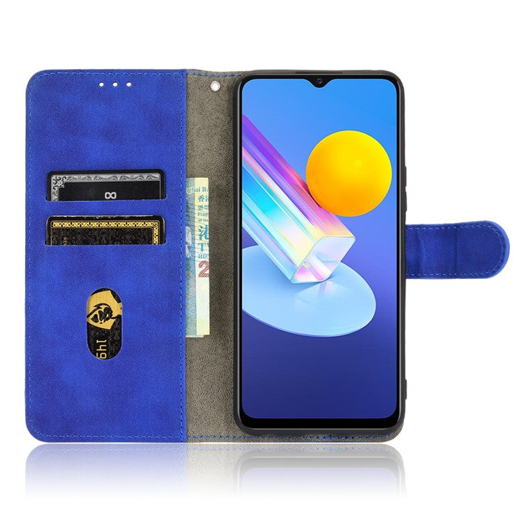 Skin-touch PU Leather Protective Phone Cover Supporting Stand Cover Wallet for vivo Y72 5G / iQOO Z3 5G - Blue