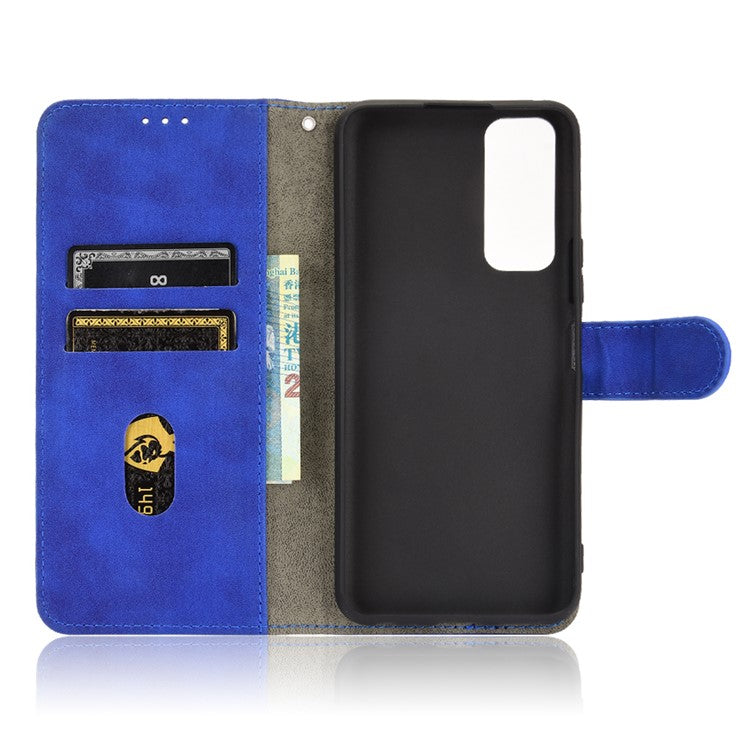 Skin-touch PU Leather Protective Phone Cover Supporting Stand Cover Wallet for vivo Y72 5G / iQOO Z3 5G - Blue