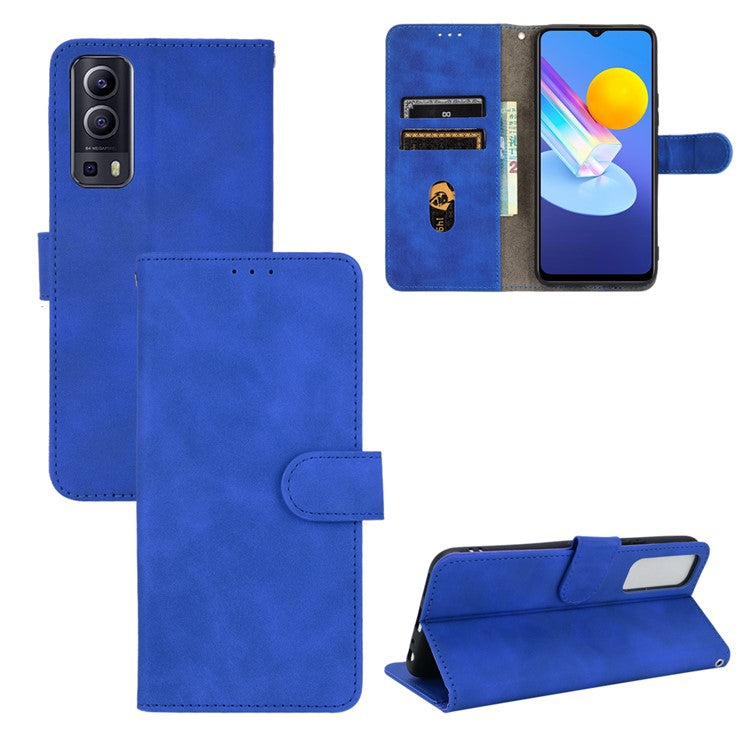 Skin-touch PU Leather Protective Phone Cover Supporting Stand Cover Wallet for vivo Y72 5G / iQOO Z3 5G - Blue