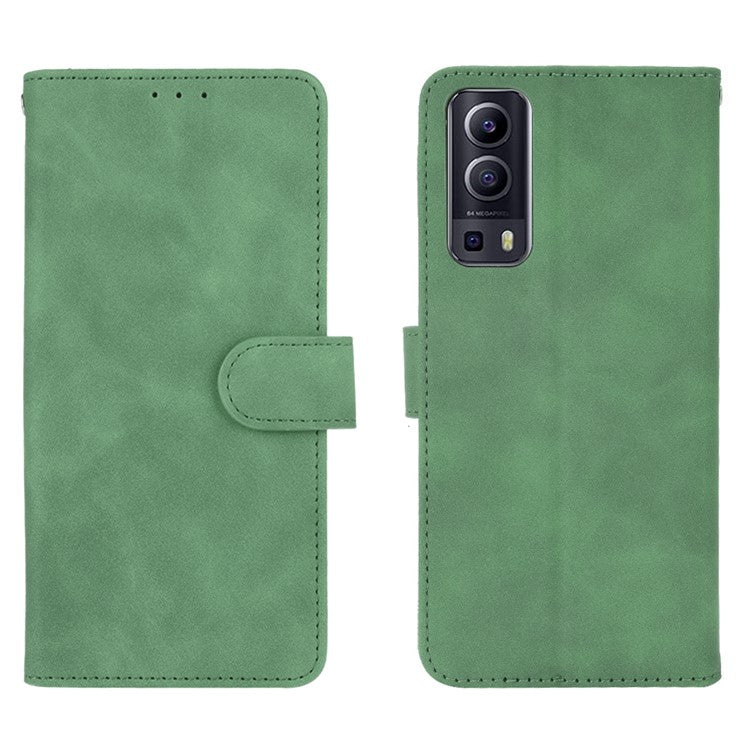 Skin-touch PU Leather Protective Phone Cover Supporting Stand Cover Wallet for vivo Y72 5G / iQOO Z3 5G - Green