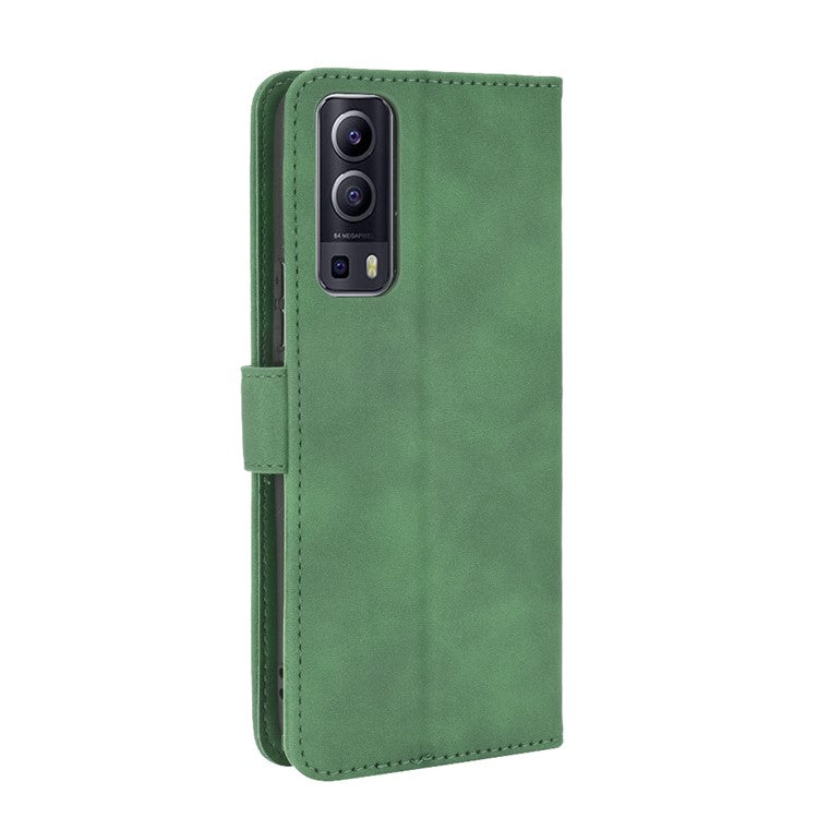 Skin-touch PU Leather Protective Phone Cover Supporting Stand Cover Wallet for vivo Y72 5G / iQOO Z3 5G - Green