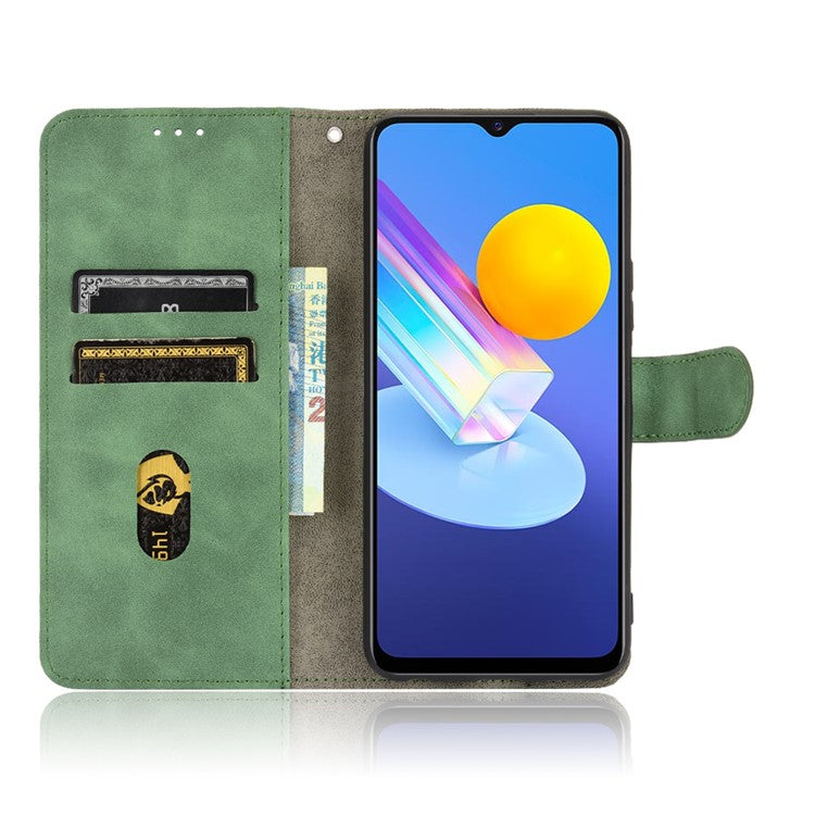 Skin-touch PU Leather Protective Phone Cover Supporting Stand Cover Wallet for vivo Y72 5G / iQOO Z3 5G - Green