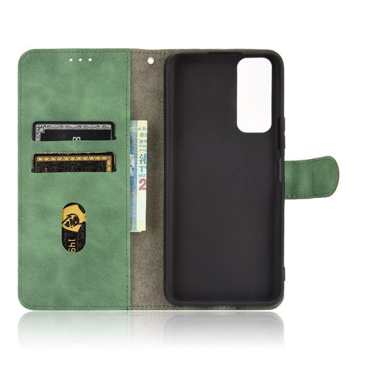 Skin-touch PU Leather Protective Phone Cover Supporting Stand Cover Wallet for vivo Y72 5G / iQOO Z3 5G - Green