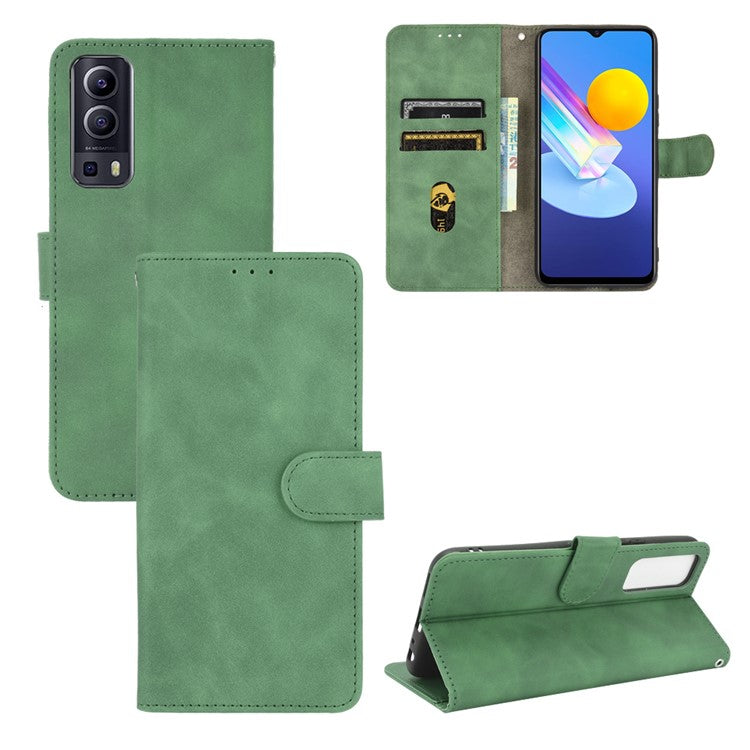 Skin-touch PU Leather Protective Phone Cover Supporting Stand Cover Wallet for vivo Y72 5G / iQOO Z3 5G - Green