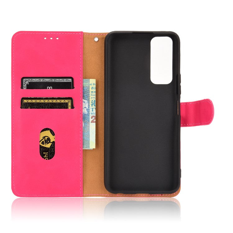 Skin-touch PU Leather Protective Phone Cover Supporting Stand Cover Wallet for vivo Y72 5G / iQOO Z3 5G - Rose