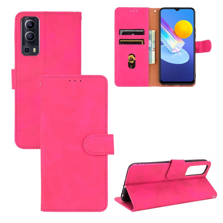 Skin-touch PU Leather Protective Phone Cover Supporting Stand Cover Wallet for vivo Y72 5G / iQOO Z3 5G - Rose