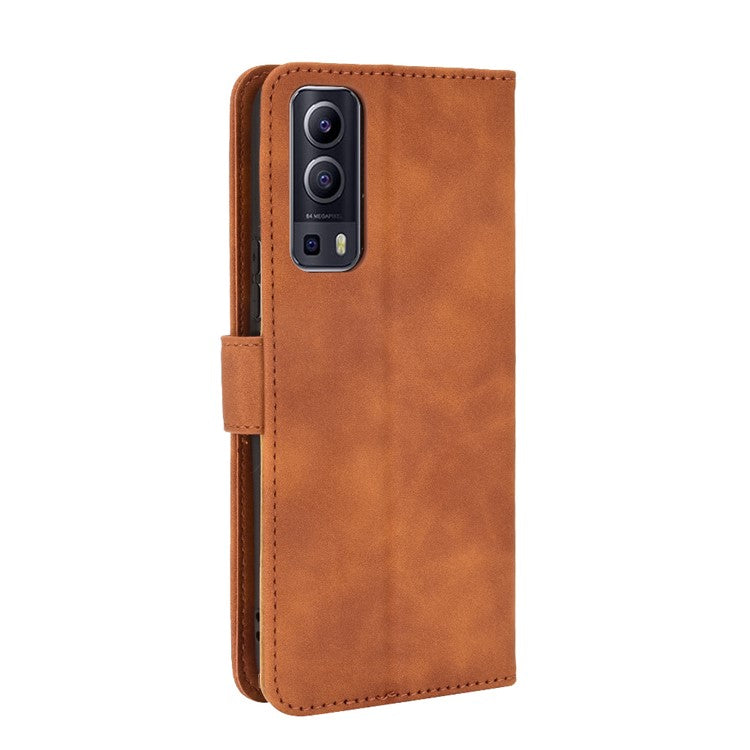 Skin-touch PU Leather Protective Phone Cover Supporting Stand Cover Wallet for vivo Y72 5G / iQOO Z3 5G - Brown