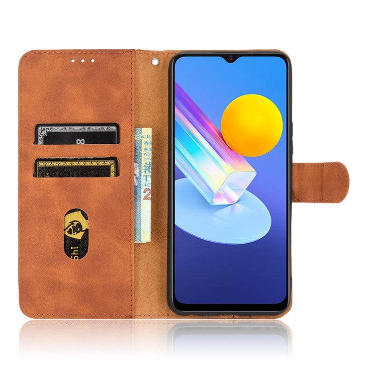 Skin-touch PU Leather Protective Phone Cover Supporting Stand Cover Wallet for vivo Y72 5G / iQOO Z3 5G - Brown