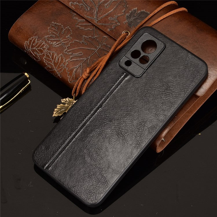 PC+TPU PU Leather Coated Stitching Line Design Phone Cover Case for vivo V21 5G/4G - Black