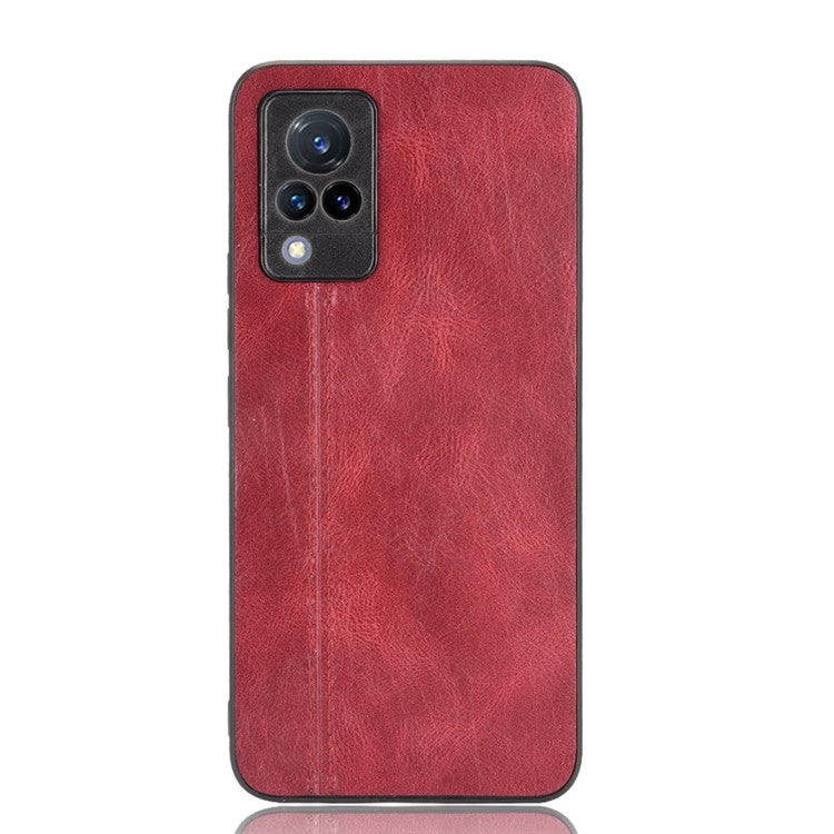 PC+TPU PU Leather Coated Stitching Line Design Phone Cover Case for vivo V21 5G/4G - Red