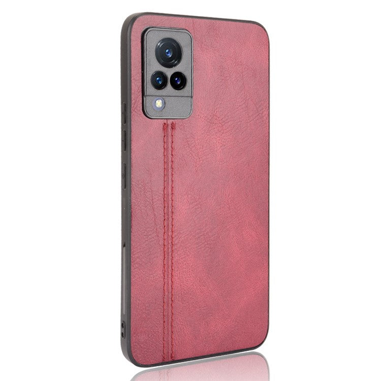 PC+TPU PU Leather Coated Stitching Line Design Phone Cover Case for vivo V21 5G/4G - Red