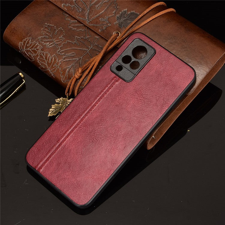 PC+TPU PU Leather Coated Stitching Line Design Phone Cover Case for vivo V21 5G/4G - Red